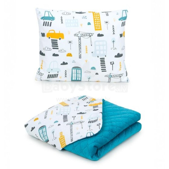 Baby blanket (75x100) + pillow (30x38) town, blue