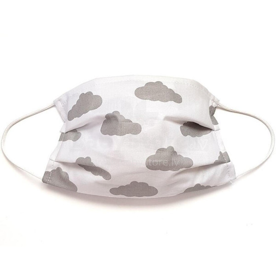 MamoTato child face mask with filter pocket, white, clouds