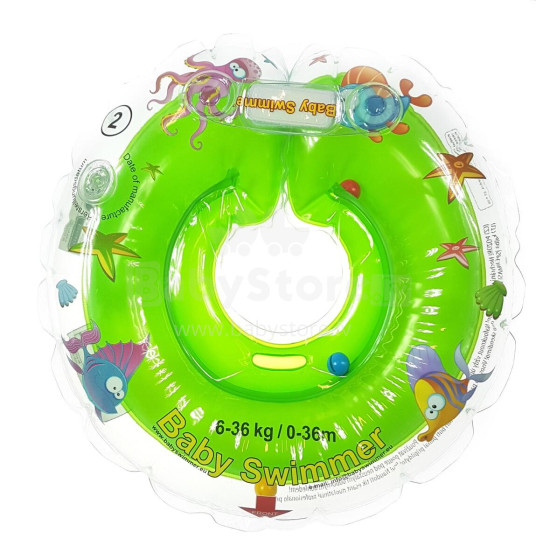 Baby Swimmer Inflatable neck ring for bathing newborns, without rattles, 6-36kg., green