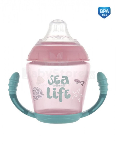 CANPOL BABIES neišsipilantis puodelis su mikštu silikoniniu snapeliu Sea life, 230ml rožinis,  56/501_pin