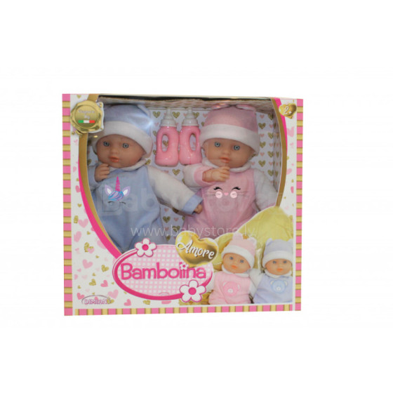 BAMBOLINA twins doll Amore, 28cm, with two bottles, BD1837