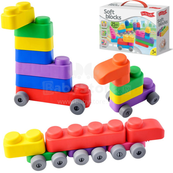 KidyBox Art.F-04034 Silicone soft block set (25 elements + 16 wheels)