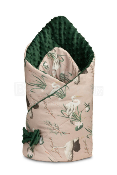 Minky Baby Nest Cone Wrap – cranes beige/bottle green