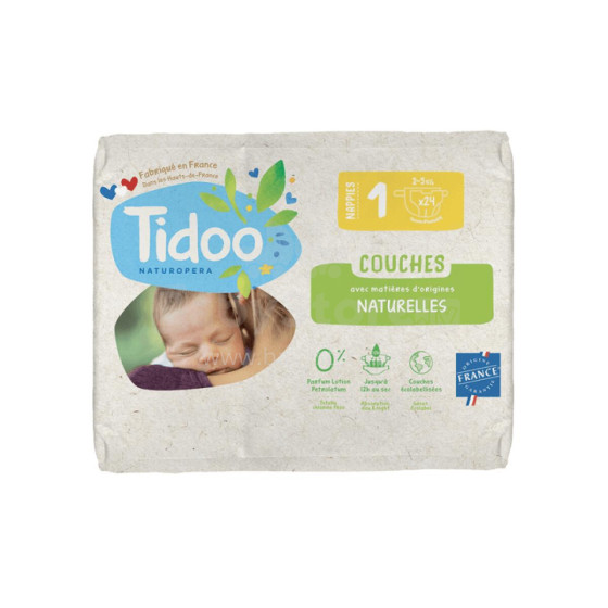 Tidoo Nature Newborn Art.T1 Ekologiškos sauskelnės 2-5 kg, 24 vnt.