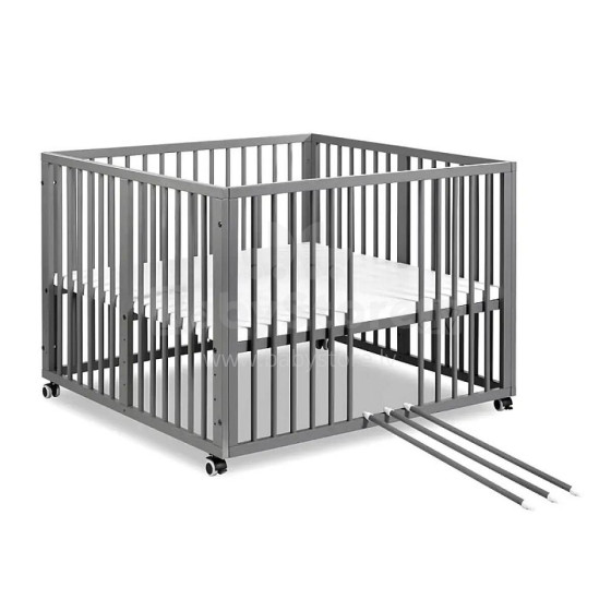 KLUPS JONAS Graphite wooden playpen with wheels 100x96 cm