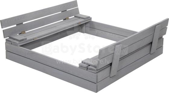 Bebe Basic Wood Sandbox Art.199541 Grey Wooden sandbox with a lid and a bench, 120x120 cm