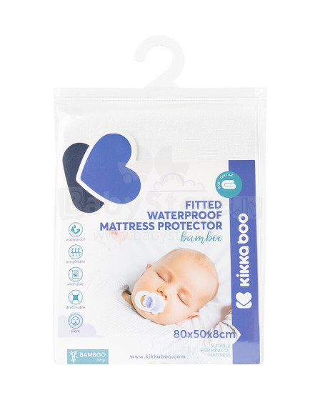 Mattress protector fitted - bamboo 80/50/8 cm for mini cot