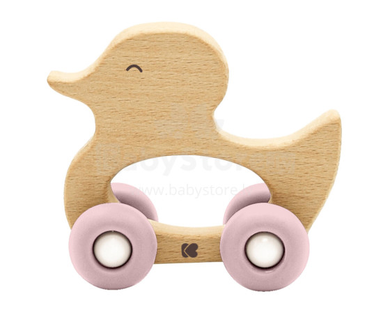 Wooden toy with silicone teether Duck Pink