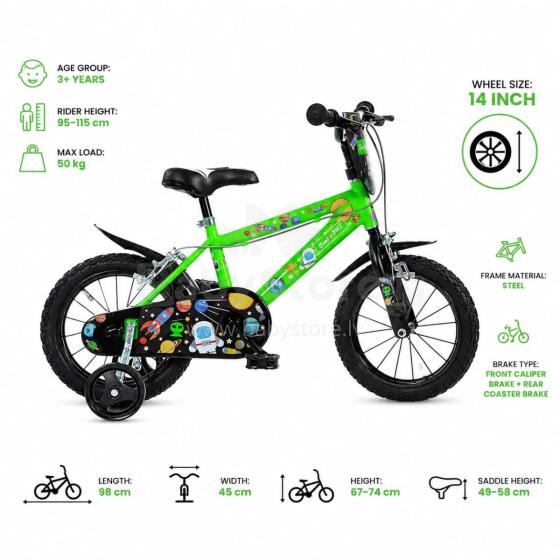 Bike Fun MTB 14 Boy Cosmos 1 Speed Art.77335 Vaikiškas dviratis su pripučiamais ratais ir plieniniu rėmu