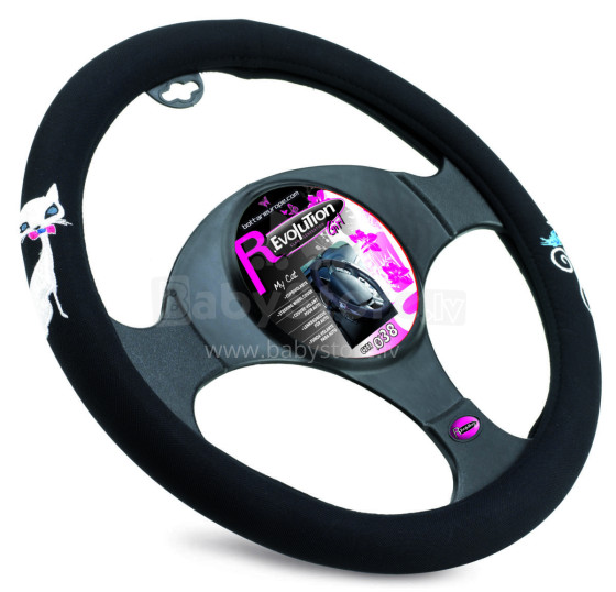 Steering wheel cover MY CAT, with a pink bow tie