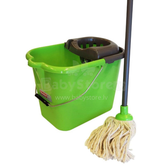 Oval bucket 15L with push button, metal handle and mop set