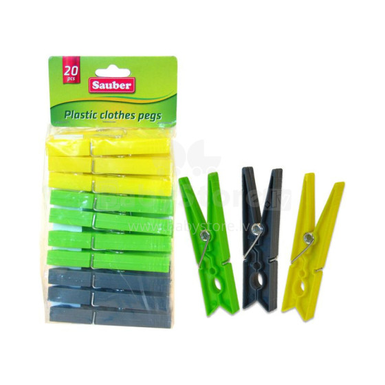 Plastic laundry hooks 20pcs green/yellow/grey