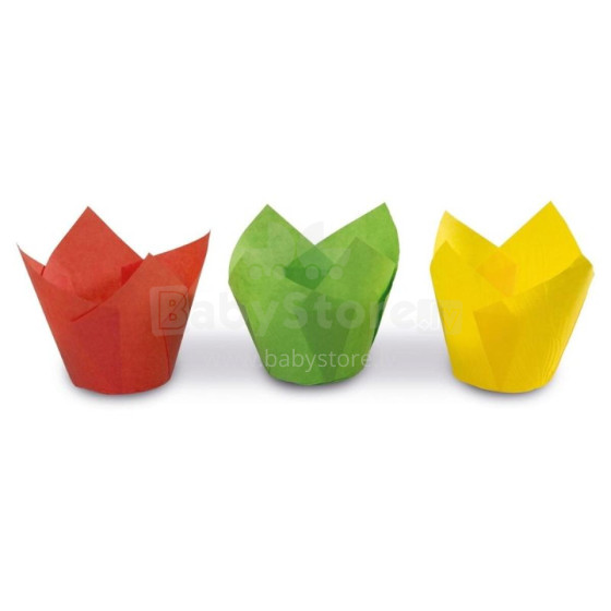 Tulip shaped paper cupcake tins 12 pcs coloured Easy Bake Ø 7.5 x 8 cm