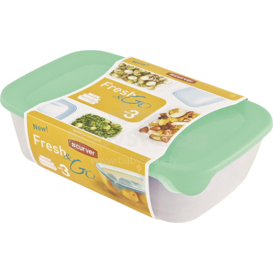 Food bowl set of 3 rectangular 2+1+0,5L Fresh&amp;Go green