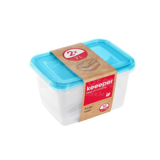 Set of food containers rectangular 2x2L Fredo &quot;Fresh&quot; transparent/light blue