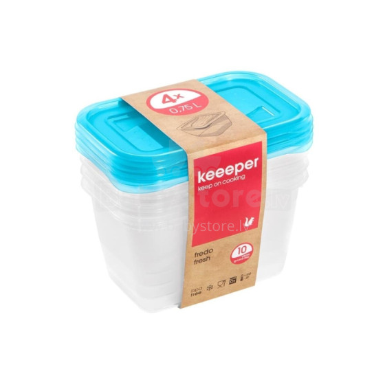 Set of food containers rectangular 4x0,75L Fredo &quot;Fresh&quot; transparent/light blue