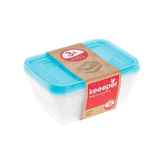 Set of food containers rectangular 3x1,25L Fredo &quot;Fresh&quot; transparent/light blue