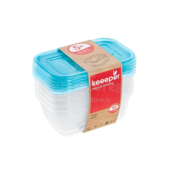 Set of food containers rectangular 5x0,5L Fredo &quot;Fresh&quot; transparent/light blue