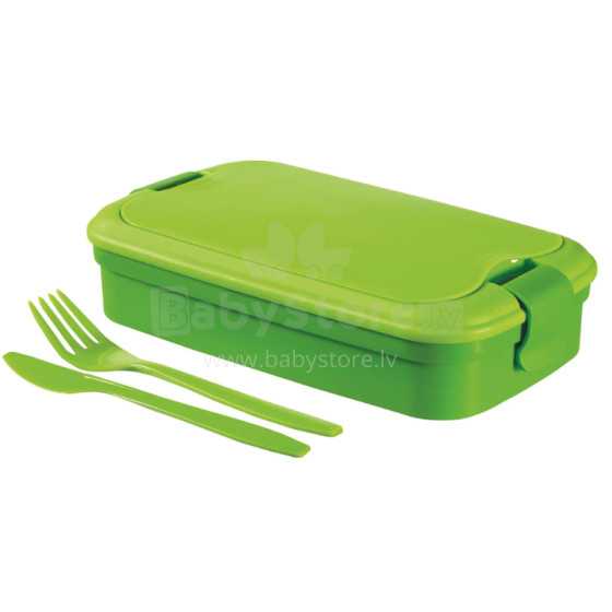 Food bowl rectangle with cutlery 1,4L Lunch&amp;Go green