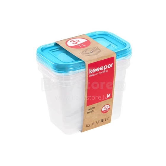 Set of food containers rectangular 3x1L Fredo &quot;Fresh&quot; transparent/light blue