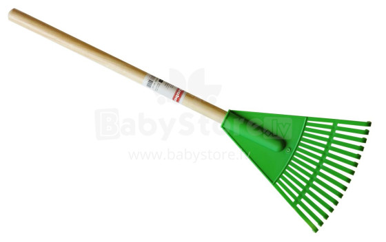 Small rake with wooden handle green 19cm