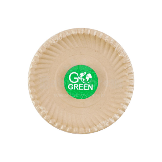 Compostable sugar cane plates with Go Green pattern Ø15cm 10 pcs/0,08kg