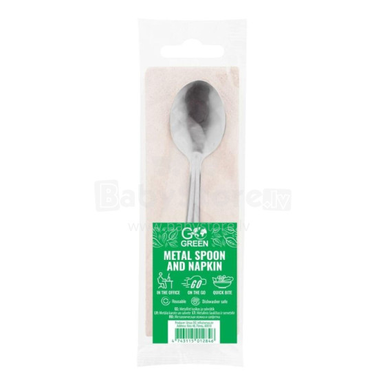 Metal spoon and napkin set Go Green