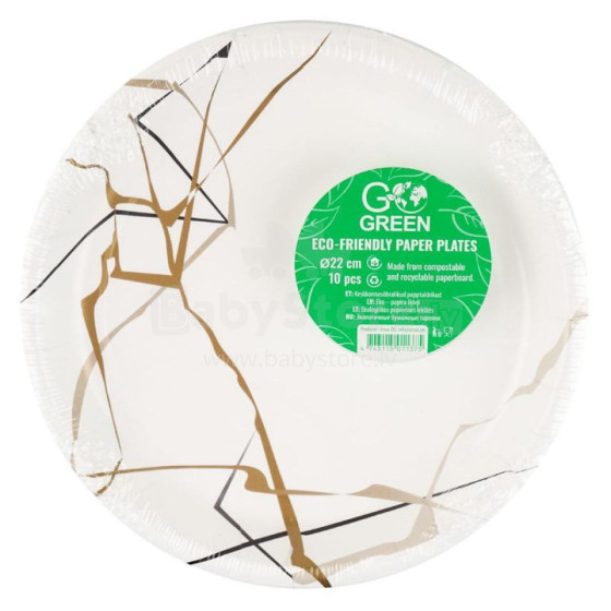 Eco-friendly paper plates Marble Go Green Ø22cm 10 pcs / 0,11kg 