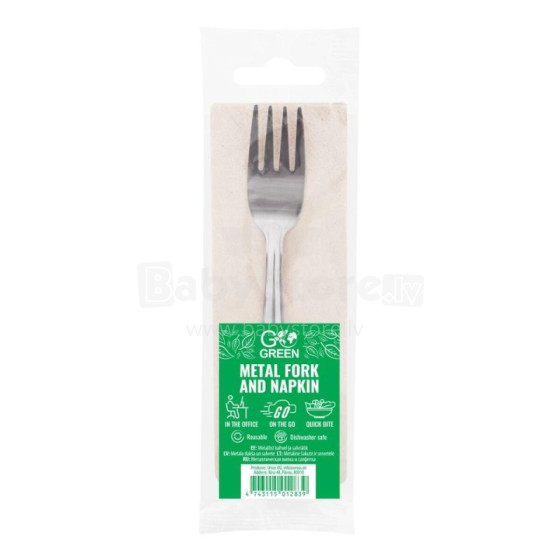 Metal fork and napkin set Go Green