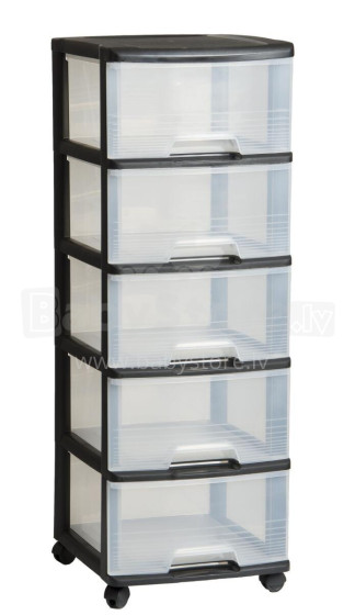 Stalčių sistema su 5 stalčiais 20L Drawer System 37x39x100cm juoda/skaidri 