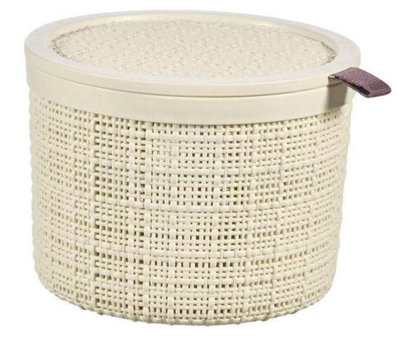 Basket with lid Jute round 2L Ø17x13cm cream