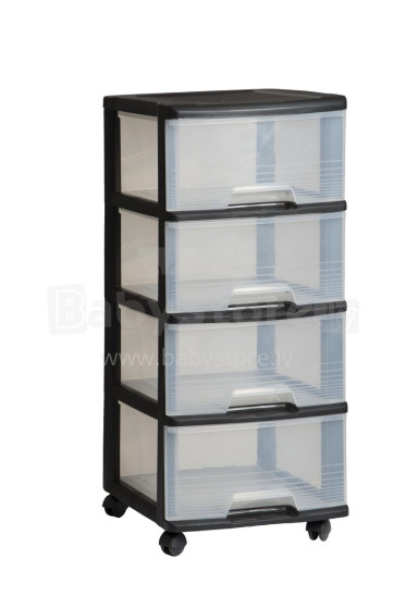 Atvilktņu sistēma ar 4 atvilktnēm 20L Drawer System 37x39x80,5cm melna/caurspīdīga