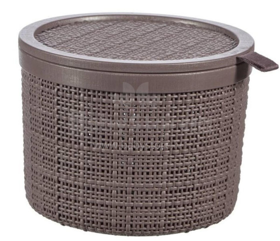 Basket with lid Jute round 2L Ø17x13cm purple-brown