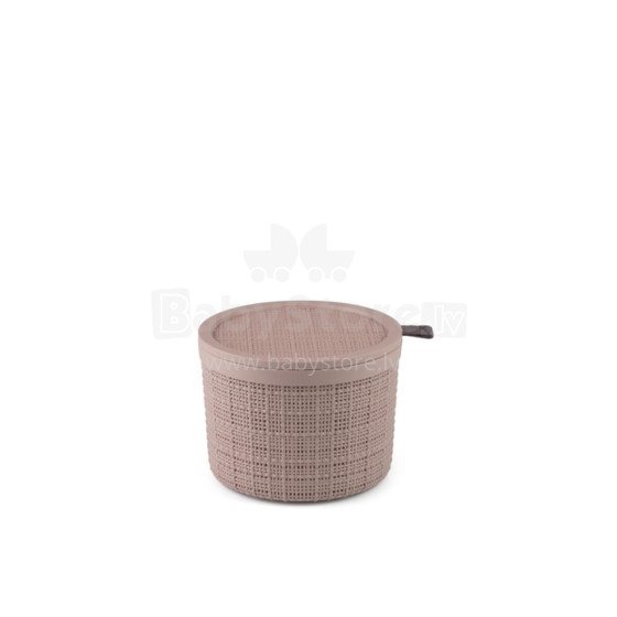 Basket with lid Jute round 2L Ø17x13cm pink