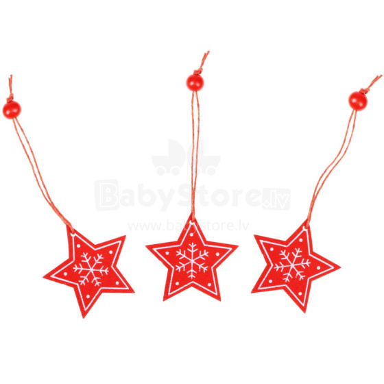 Christmas pendants wooden stars Springos CA0649 set of 3 4.5cm