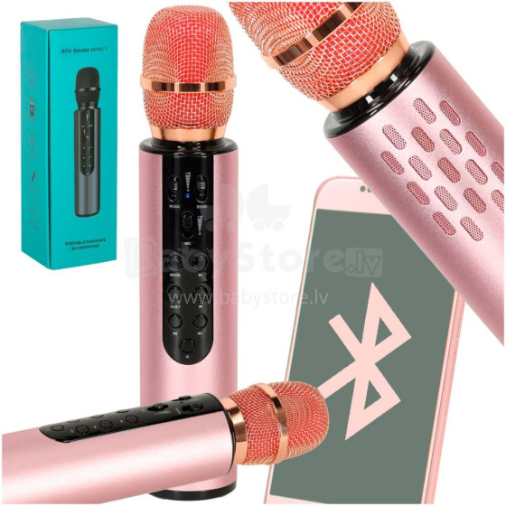 Ikonka Art.KX3382 Bluetooth bezvadu karaoke mikrofons rozā krāsā