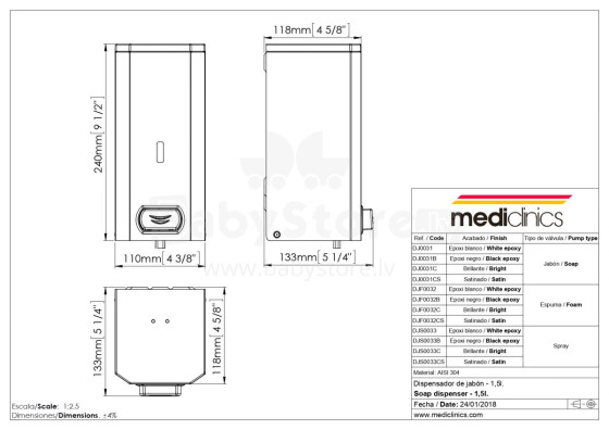 MEDICLINICS DJ0031CS SOAP DISPENSER , SATIN, 1,5 L