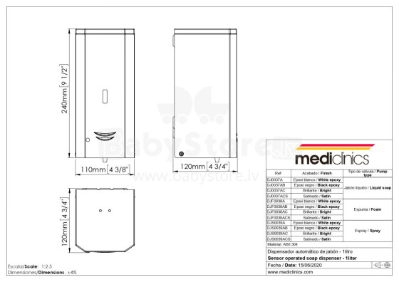 MEDICLINICS DJ0037ACS SOAP DISPENSER ST. STEEL, SATIN, AUTO