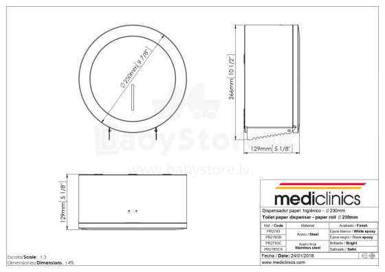 MEDICLINICS PR2783CS TOILET PAPER DISP. INDUST.23Øcm, SATIN