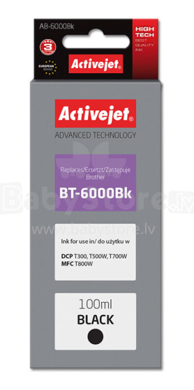 Activejet AB-6000Bk tinte Brother printerim; Nomaiņa Brother BT-6000BK; Augstākā; 100 ml; melns