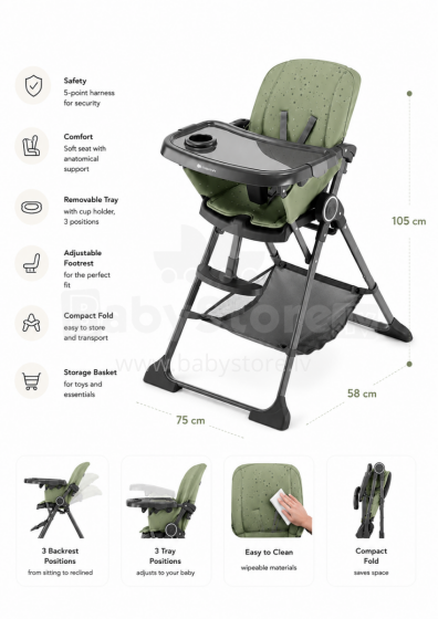 Kinderkraft Foldee Art.220365 Green High chair