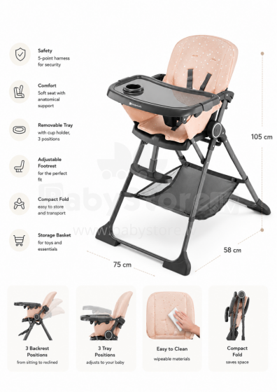 Kinderkraft Foldee Art.220898 Rosa High chair