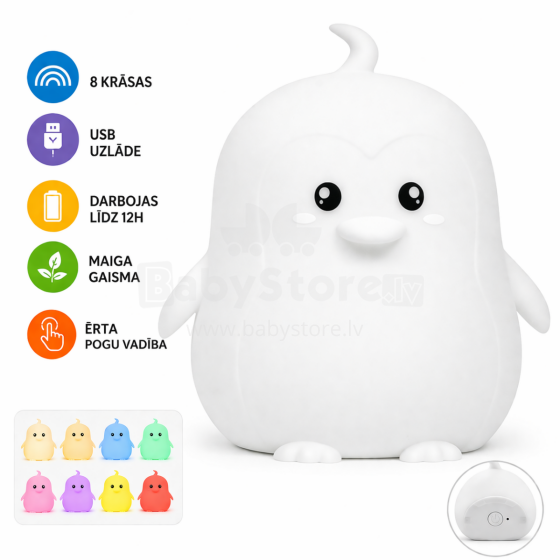 Bo Night Lamp Penguin Art.225775  Spalvą keičianti naktinė lemputė Pingvinas