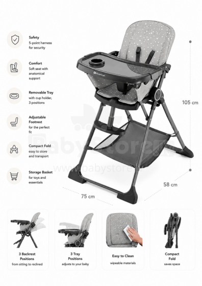 Kinderkraft Foldee Art.228596 Grey  High chair