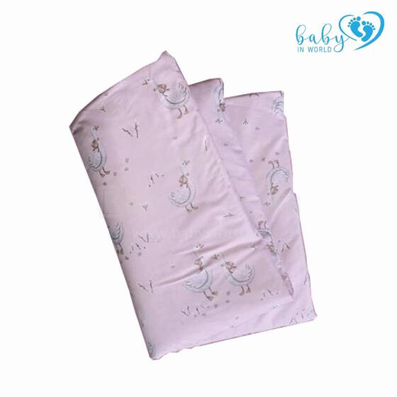 BABY 01626 Antklodė ir pagalvė 65x75 25x30 Pink Geese