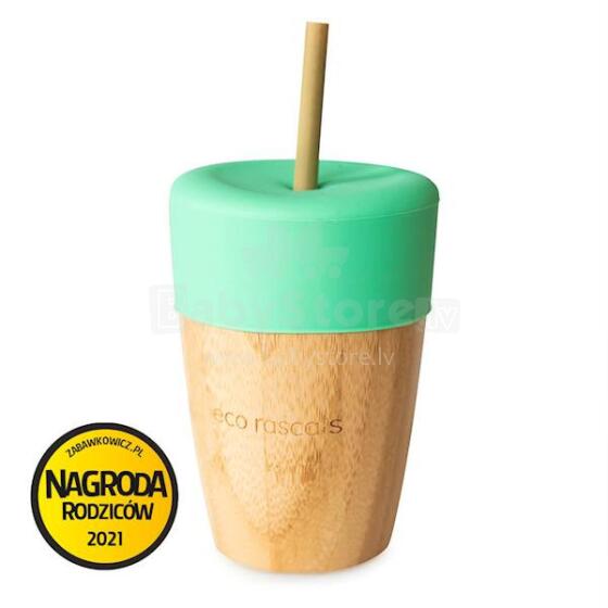 ECORASCALS 240 ml talpos bambuko puodelis ir silikoninis dangtelis, žalias