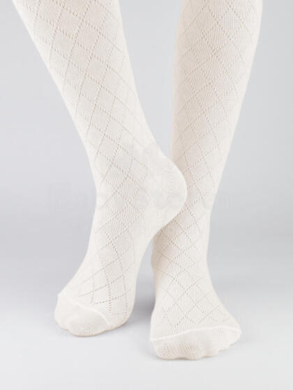NOVITI RB010-G-02 Cotton jacquard tights, rhombus pattern, ecru 68/74