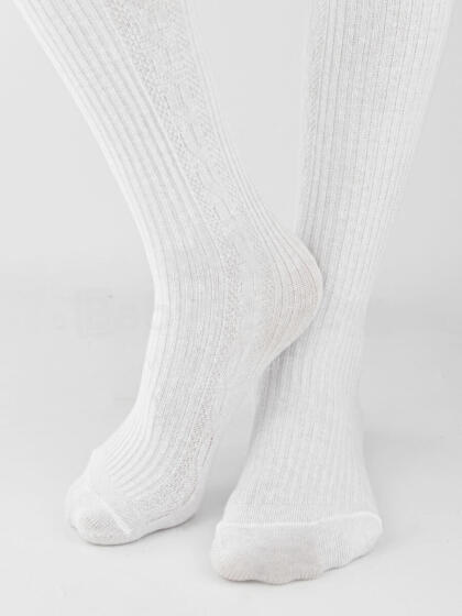 NOVITI RB011-G-01 Cotton tights striped braid white 128/134