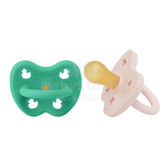 Hevea Natural Rubber Pacifier Round Art.239429 Pop of Green/Powder Pink  Natural anatomical 3-36 month