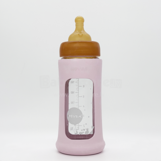 Hevea Glass Baby Bottle Wide Neck Art.478609 Powder Pink Maitinimo buteliukas 250ml